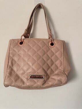 Quilted Blush Pink Shoulder Tote with Rose Gold Accents